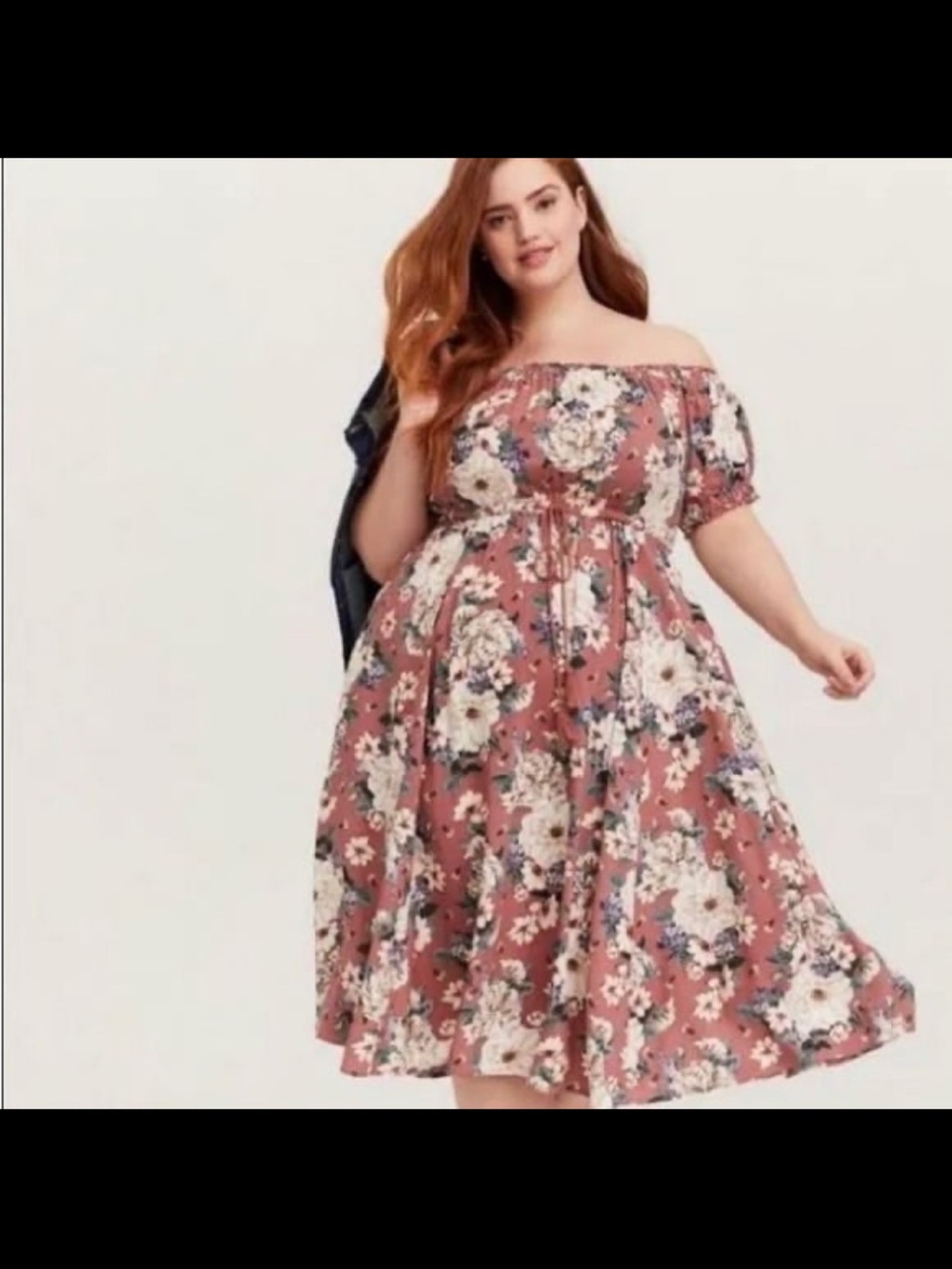 Torrid 2 Dusty Rose Floral Off-Shoulder Midi Dress